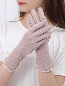 1双女士小圆点蕾丝防紫外线防滑驾驶手套，薄款触摸屏丝绸长手套秋季配饰 - 彩色 - 查看 21