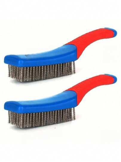 Escova de arame de aço com cerdas de aço inoxidável e cabo de plástico, 2 peças, para remover ferrugem, escória de soldagem, sujeira e tinta, limpeza profunda