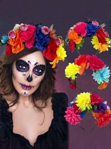 1pc/2pcs/4pcs Floral Print Halloween Butterfly Party Bohemian Polyester Colorful Flower Headband, Butterfly Hair Accessories, Party Headpiece, Day Of The Dead Headband, Suitable For All Seasons