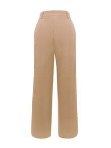 Women'sPlain Elegant Straight Leg Trousers With Pockets, For Commuting - Khaki - View 6