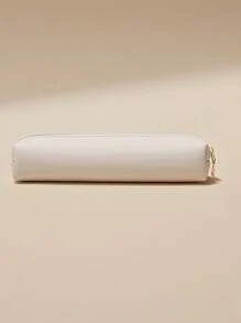 INS Minimalist PU Leather Stationery Pencil Pouch, Multi-Functional Cute Student Cosmetic Makeup Brush Storage Bag, Japanese Style Design For Girls