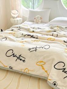 1pc Christmas Floral Pattern Blanket, Soft Double-Layer Raschel Throw Blanket, Long Plush Warm & Cozy For Bedroom, Living Room, Travel