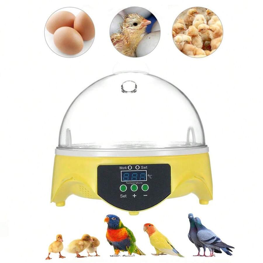 Mini Incubadora De Huevos, Mini Incubadora De Huevos De 7 Huevos, Máquina Para Incubar Huevos Transparentes, Control Automático De Temperatura Para Huevos De Pollo, Pato Y Pájaro - Amarillo - Ver 1