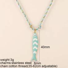 波西米亚风格彩色鱼吊坠链项链手工绳项链，适合作为度假配饰、约会、礼物