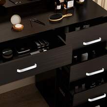 Black Vanity Makeup Desk Dressing Table With 11 LED Lighting Mirror & 5 Drawers - Black - View 5