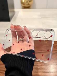 1pc Red Heart Shaped Soft Phone Case Compatible With IPhone, Honor, Redmi, Galaxy A04e/12/A13/A14/A34/A50/A52/A53/A54/S21/S22/S23/S24/S25/S25Ultra, 6A/7A/8A, 12T/13T - Clear - View 4