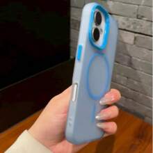 DECOPHONE 蓝色奢华半透明磁吸无线充电手机壳，兼容 17、17 Pro、17 Air、17 Pro Max、16、15、14、13、12、11 Pro Max、16 Plus，提供透明保护和减震边框设计。 - 藍色 - 查看 3