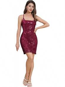 Sequin Homecoming Dresses Teens Women Sparkly Strap Bodycon Cocktail Party Night Prom Dress Vestidos De Fiesta ElegantesHalloween Christmas New Year - 紫紅色 - 查看 7