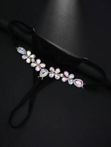 STONEFANS 1pc Rhinestone Flower Decor Sexy Fashionable Panty, Versatile Jewelry Accessory For Women, Suitable For Summer Beach, Y2K Style - STL2927 Silver AB - View 4