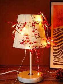 带灯圣诞花环 5 英尺节日灯浆果串珠花环圣诞装饰品适用于室内家居壁炉节日派对装饰，非常适合礼品包装、新年礼物、婚礼甜点桌、蛋糕装饰、生日派对、节日装饰灯串、圣诞节（红色） - 紅色暖白 - 查看 6