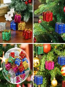 12pcs Christmas Shiny Mini Box Ornaments - Assorted Color Metallic Foil Packaged Decorative Boxes For Christmas Tree Hanging Decor - متعدد الألوان - مشاهدة 9