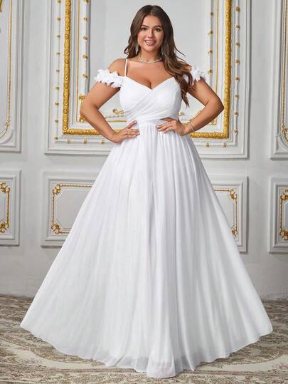 Plus Elegant Floral Off-Shoulder Spaghetti Strap Wedding Dress For Weddings White Dresses Bride
