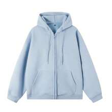 Women's Hooded Sweatshirt With Zipper Closure - Màu xanh nhạt - Xem 2