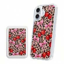 [Magnetic Mobile Phone Case + PU Leather Magnetic Phone Card Holder]  For Sam Galaxy S22 S23 S24 FE Ultra S25 Edge Transparent Wireless Charging, Cherry, Bow, Heart, Dot And Floral Design Cellphone Protective Cover For IPhone 17 Air 16 15 14 13 12 11 Plus Pro X XS Max Compatible With MagSafe - 粉紅色蝴蝶結和圓點 - 查看 4