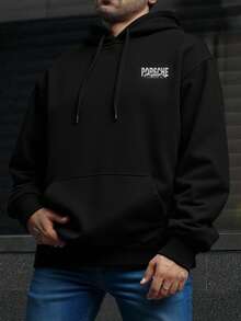 Sudadera Con Capucha De Cuello Redondo Para Hombre Con Estampado De Speed Life PORS CHE Bolsillo Canguro Y Cordón, Manga Larga, Suelta Y Casual, Ideal Para Regalar Como Ropa De Hombre - Negro - Ver 2