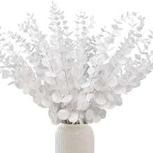 1/6/12/21/30/50/100pcs Artificial Eucalyptus Branches, Eucalyptus Decor, Fake Green Twigs, Green Decorative Artificial Flowers, Suitable For Home And Office, Artificial Flower Bouquet Centerpiece, Wedding Decoration - White-long - View 3
