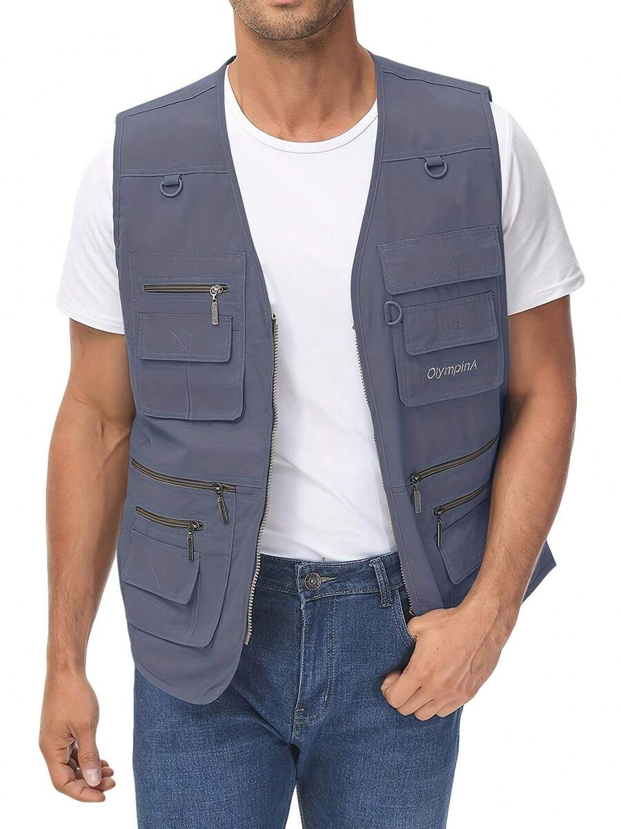 Men's Fishing Vest Utility Travel Vest With Pockets Outdoor Work Photo Cargo Fly Summer Vest - Màu Xám nhạt - Xem 1