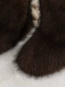 可爱小众原宿风格毛茸茸靴子，温暖高筒靴，女士中筒冬季雪地靴 - 棕色 - 查看 6