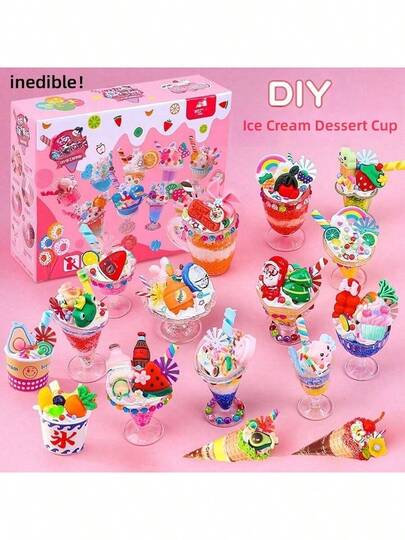 Butter Slime Set - Mini DIY Dessert Cup, Ice Cream Cup Slime Toy Set, Includes Slime, Butter, Snow Mud And Accessories, Children's Birthday Gift, Boy Girl Party Favors (Random Clay Color/Butter, Random Accessory Style), Slime, Slime Set, Handmade Set, Bubble Tea, Girls Advent Calendar, Kids Party Supplies