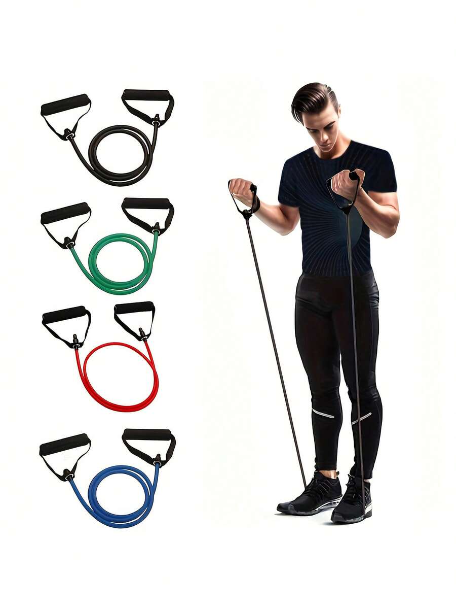 1pc Premium Rubber Resistance Band With Comfort Handles - Ideal For Home Workouts, Strength Training, Pilates & Toning | Durable Fitness Stretching Rope In Black, Green, Red, Blue, Strength Training Gear | Secure Attachment Features | Adjustable Resistance Bands, Resistance Bands For Working Out - 綠色 - 查看 1