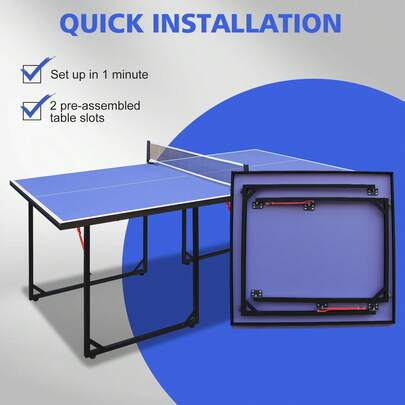 6ft Portable Ping Pong Table  Foldable  For Indoor Outdoor Games With Net, 2 Table Tennis Paddles And 3 Balls