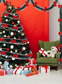 1pc 6.6ft Christmas Garlands, Dark Green Frost Tip Metal Garlands With Red Bows For Christmas Trees And Indoor And Outdoor Decorations, Perfect For Holiday, Wedding And Party Decorations, Home Decorations, Room Decorations Christmas Decorations Winter