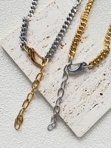 1 chiếc vòng cổ nữ, thiết kế hai màu vàng và bạc, kết hợp với khóa vàng và dây chuyền vàng dài, toát lên vẻ lấp lánh kim loại, nhỏ gọn và tinh tế, rất thời trang, dễ dàng phù hợp với cả phong cách thường ngày và thanh lịch, thích hợp để đeo hàng ngày. - nhiều màu - Xem 2