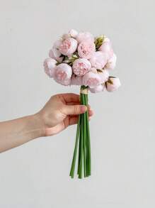 27 têtes de fleurs / 9 tiges / bouquet, camélias artificiels, une tige avec trois fleurs, fausses fleurs avec bord brûlé, roses, pivoines, fleurs de thé, accessoires pour photo de mariage, petit bouquet de décoration pour la maison, ornement, accessoires pour photo de mariage, petit bouquet de décoration pour la maison, décoration de table de salon à la maison, composition florale DIY pour la décoration de la proposition, décoration de salle à manger et de salon à la maison