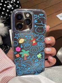 Ins Korean Cute Cartoon Graffiti Clear Phone Case Compatible With IPhone 16 15 14 13 11 12 Pro Max 16 15 14 Plus Summer Beach Style Creative Protective Cover Shell - Clear - View 3