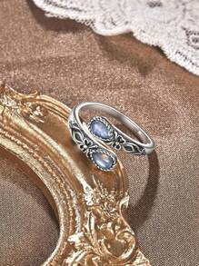 1 anel ajustável de pedra da lua com gota d'água, joia estilo boêmio adequada para uso diário (padrão aleatório)