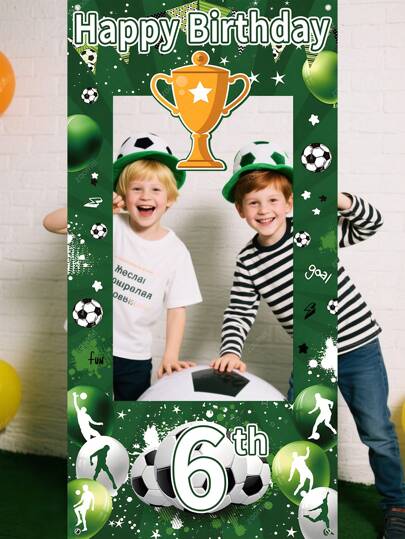 70.8 X 35 Inch Large Football Theme Happy Birthday Photo Booth Backdrop, Suitable For Children's Birthday Party Decoration, Baby Shower, Birthday Photography Props, Ages 1-12