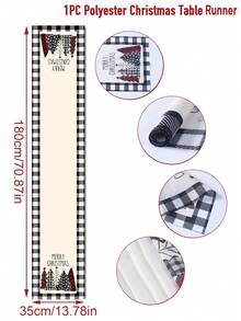 1 Pieza Camino de mesa de Navidad de poliéster, Cubierta de mesa con patrón de árbol de Navidad a cuadros en blanco y negro, Camino de mesa de Navidad, Suministros de decoración atmosférica navideña, Decoración de sala para fiesta de Navidad, Decoración de Nochebuena, Mantel navideño, Decoración navideña, Decoración de fiesta de Navidad, Decoración del hogar, Decoración de mesa, Adornos navideños