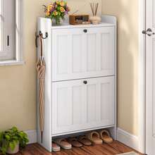 Shoe Organizer Storage Cabinet With 2 Flip Drawers,  2 Levels Of Shoe Storage,  Anti-Tip Device, With Side Hooks,Space-Saving For Hallway, For Entryway - trắng - Xem 10