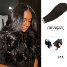 20 piezas Extensiones de cabello con cinta para mujeres, extensiones de cabello sintético Kanekalon de 24 pulgadas, disponibles en dos estilos: cabello ondulado y cabello liso, con tratamiento de rizado previo, elegantes extensiones de cabello ondulado y rizado con cinta, no se destiñen, sin costuras e invisibles para todo tipo de cabello 20 piezas/paquete 70g