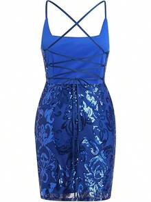 Sequin Homecoming Dresses Teens Women Sparkly Strap Bodycon Cocktail Party Night Prom Dress Vestidos De Fiesta ElegantesHalloween Christmas New Year - 寶藍色 - 查看 6