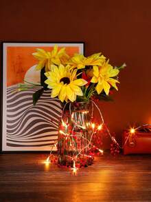 带灯圣诞花环 5 英尺节日灯浆果串珠花环圣诞装饰品适用于室内家居壁炉节日派对装饰，非常适合礼品包装、新年礼物、婚礼甜点桌、蛋糕装饰、生日派对、节日装饰灯串、圣诞节（红色） - 紅色暖白 - 查看 7