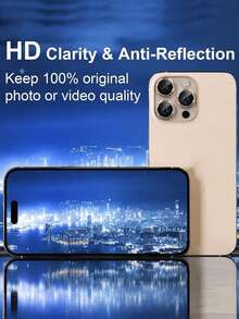 3片装超清钢化玻璃摄像头镜头保护膜，兼容 17/17 Pro/17 Pro Max、16/16e、16 Pro/Pro Max、15 Pro Max、15 Pro、15 Plus、15、14 Pro Max、14、14 Pro、14 Plus、13、13 Pro Max、11、12 - 表面光滑，粘性强，带金属环盖 - 金色 - 查看 8