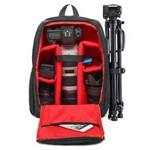 Waterproof Digital DSLR Photo Padded Backpack W/ Rain Cover Multi-Functional SLR Camera Soft Bag Video Case (Only Bag) - Red - View 3