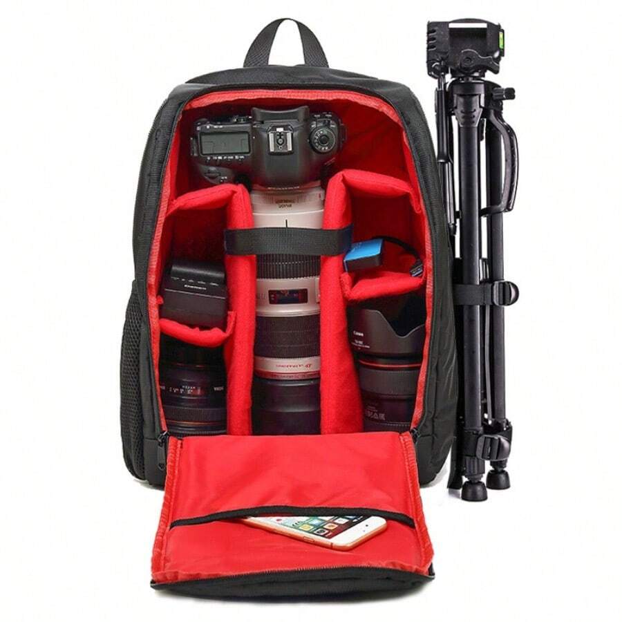 Waterproof Digital DSLR Photo Padded Backpack W/ Rain Cover Multi-Functional SLR Camera Soft Bag Video Case (Only Bag) - Red - View 1