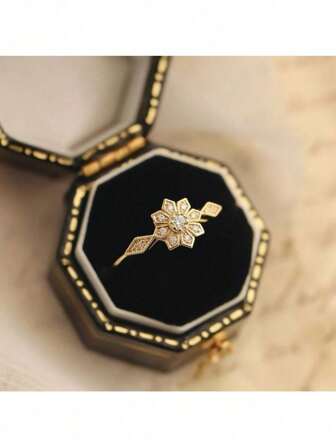 1枚优雅复古花朵造型戒指，女士款，是节日圣诞礼物和日常佩戴的完美之选 - 不含包装盒