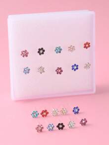 10pairs/Set Glamorous Rhinestone Flower Stud Earrings For Women For Daily Decoration Valentines,Mom,Mother,Mother's Day,Gift - Multicolor - View 3
