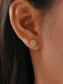 1 Paar S925 Sterling Silber Grüner Zirkonia Zarte Blumen Ohrstecker, sanft & klein, Geschenk für Frauen, Jahrestag, Feiertage