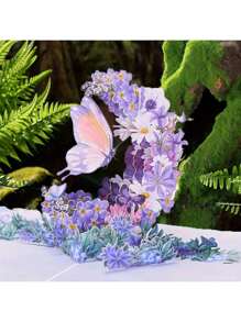 1 张紫色蝴蝶和花月亮 3D 贺卡 - 适合生日、周年纪念日、母亲节、感恩节、教师节和婚礼、学校用品、返校