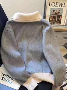 拉链长袖针织开衫，百搭针织毛衣