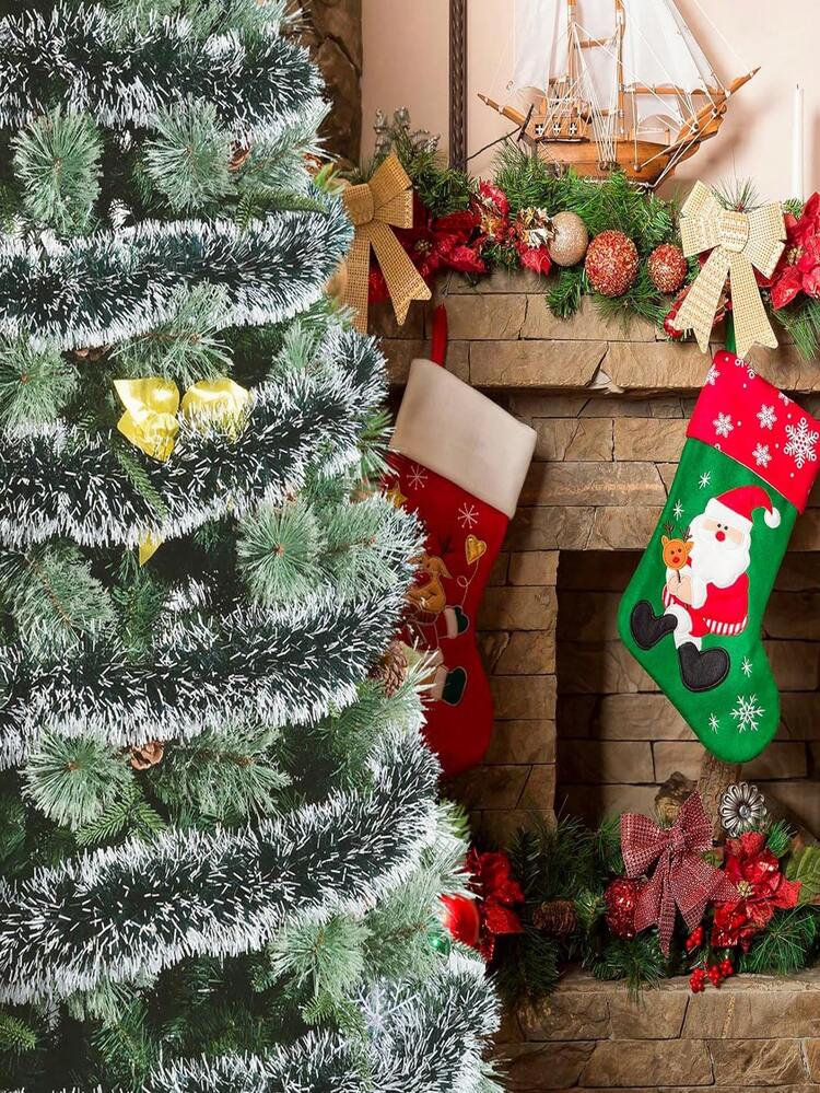 2 vòng hoa kim loại mờ Giáng sinh, ruy băng kim loại viền bạc sáng bóng, vòng hoa xoắn treo cây thông Noel, đồ trang trí tiệc trong nhà và ngoài trời - Nhiều màu - Xem 5