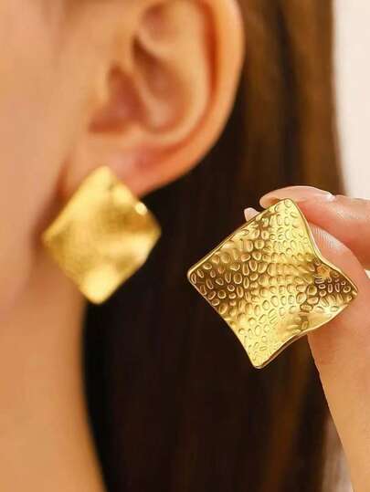 1 Pair Elegant Women's Earrings, Minimalist Smooth Oval & Square Butterfly Shaped Earrings, Fashionable Daily Wear