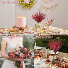 1/6/12/21/30/50/100pcs Artificial Eucalyptus Branches, Eucalyptus Decor, Fake Green Twigs, Green Decor, Bulk Artificial Flowers, Suitable For Home And Office, Artificial Flower Bouquet Centerpiece, Wedding Decor, Home Decor, Christmas Decor, Room Decor - Wine Red-long - View 4