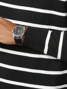 Men's Casual Striped Crew Neck Long Sleeve Sweater , Fall Winter - Black - View 5