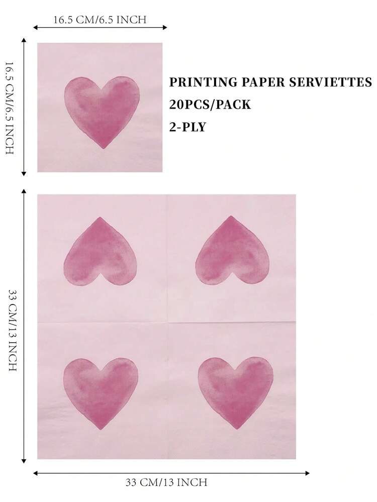 20/50pcs Pink Heart Printed Party Napkins, 13inch*13inch/33cm*33cm, Disposable Wedding Valentine's Day Printed Tissue Paper, Restaurant Hotel Holiday Decor Placemats, Party Supplies