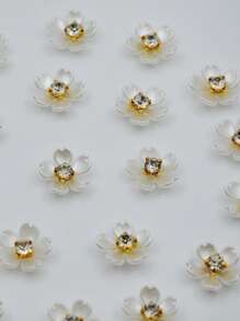 200/100/50/30颗/包，14毫米五瓣花，金色底座爪镶水晶树脂花，无孔珍珠，服装、包包、鞋子装饰配件